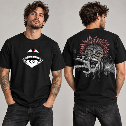 Dark Gothic Monster Graphic T-Shirt Horror Art Front Back Print Unisex Tee