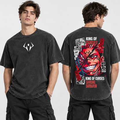 Dark Curse King Anime Inspired Washed T-Shirt