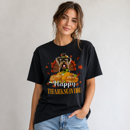 Yorkie Thanksgiving Dog Lovers Festive Graphic Tee 100% Cotton Size S-5XL