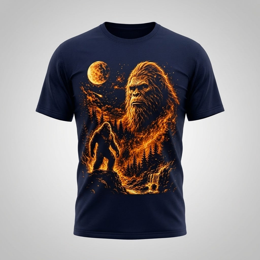 Fiery Bigfoot Sasquatch Unisex Graphic Tee 100% Cotton Moon T-Shirt Size S-5XL