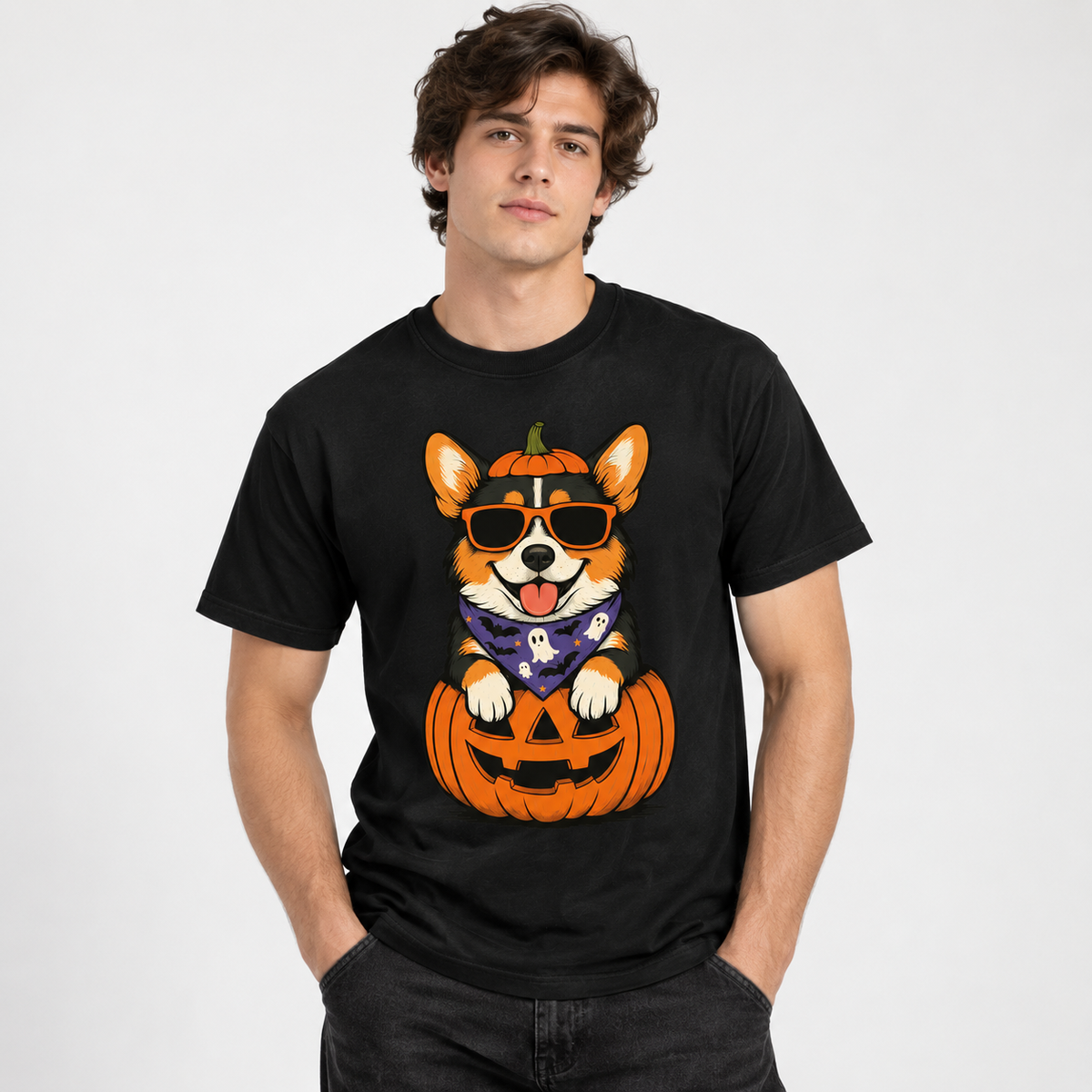 Halloween Corgi Pumpkin Graphic T-Shirt Cute Spooky Dog Lover Tee