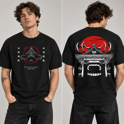 Dark Japanese Shrine Graphic T-Shirt Red Sun Gothic Art Unisex Tee