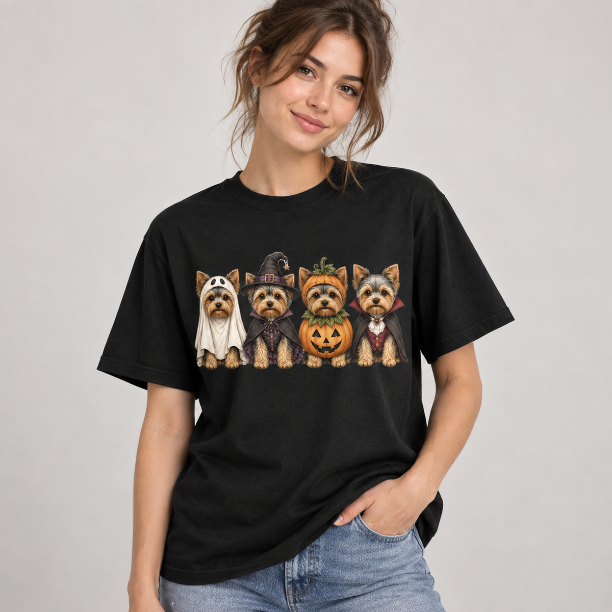 Yorkshire Terrier Halloween T-Shirt Cute Yorkie Costume Graphic Tee for Dog Lovers