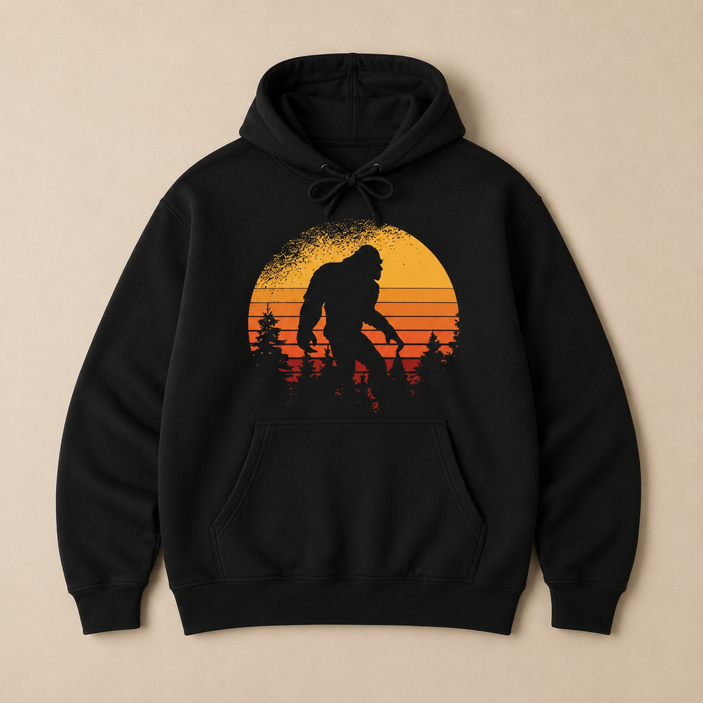 Bigfoot Retro Sunset Hoodie Men Women Vintage Graphic Cotton Pullover S-5XL