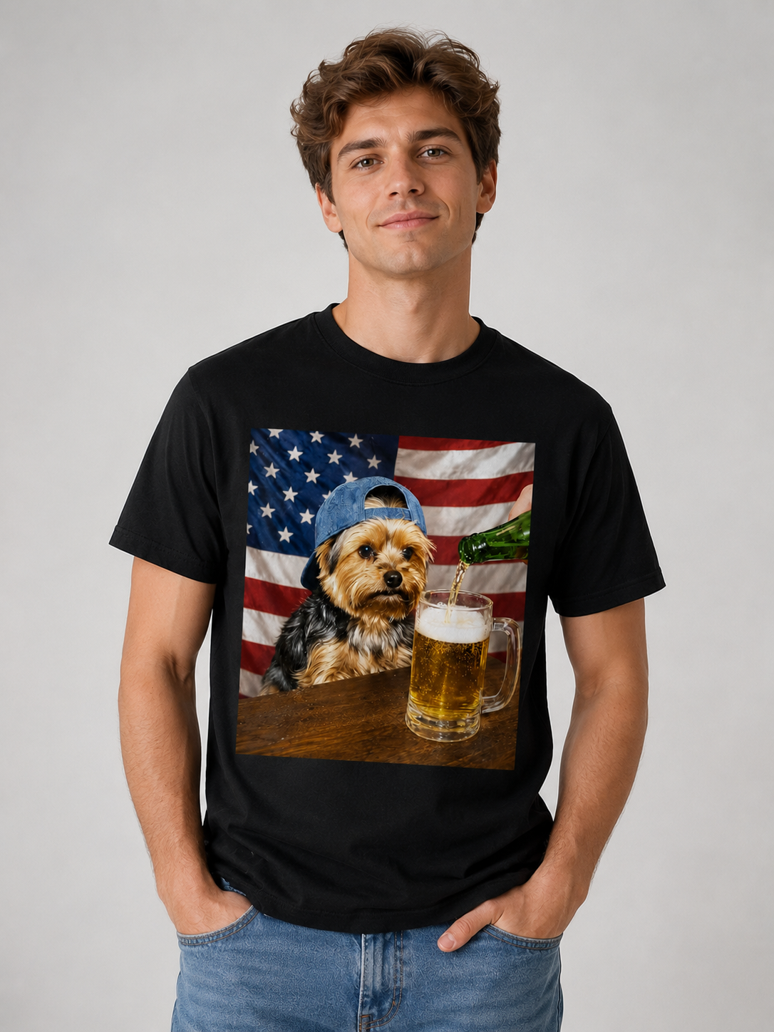 Yorkie Dog Lover Patriotic Graphic Tee USA Style 100% Cotton Size S-5XL