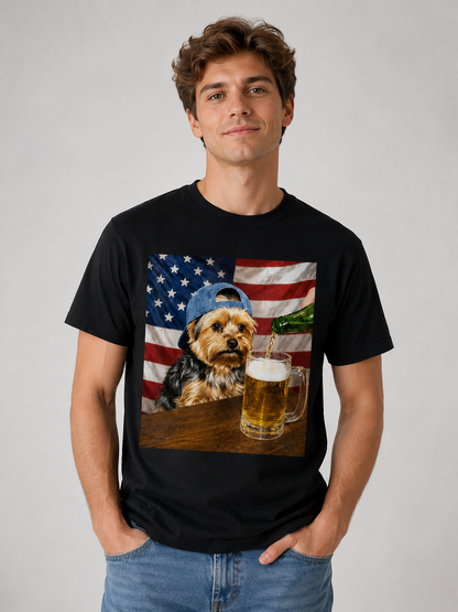 Yorkie Dog Lover Patriotic Graphic Tee USA Style 100% Cotton Size S-5XL