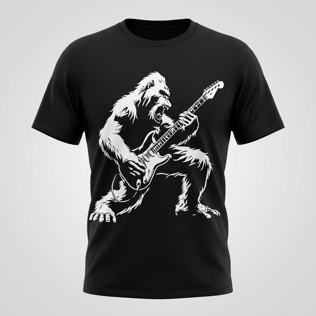 Bigfoot Playing Guitar T-Shirt Mens Womens Graphic Tee 100% Cotton Size S-5XL