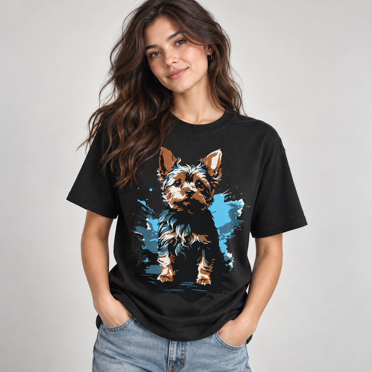Yorkshire Terrier Dog Graphic T-Shirt for Yorkie Lovers Cute Artistic Pet Tee