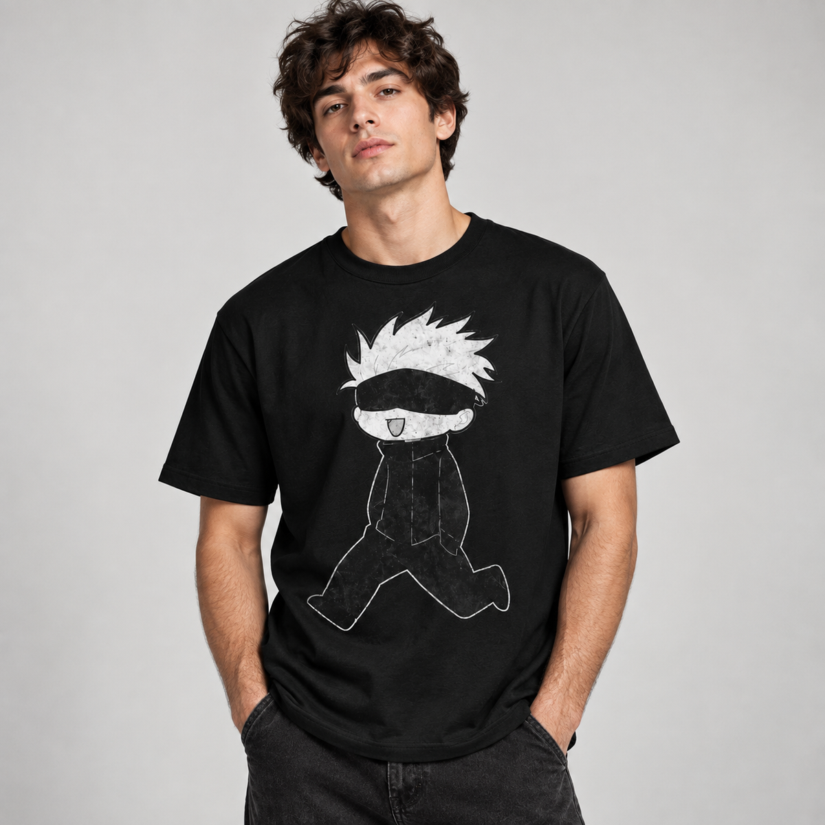 Funny Blindfold Character Graphic T-Shirt Cute Manga Style Unisex Cotton Tee