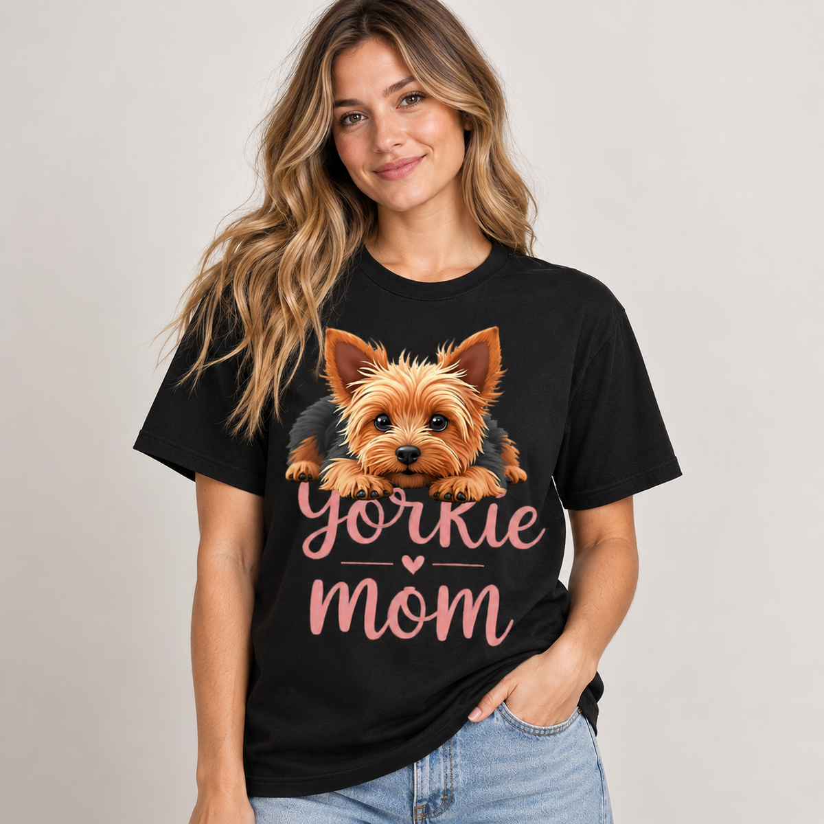 Yorkie Mom Cute Dog Graphic T-Shirt for Women, Casual Pet Lover Gift Tee