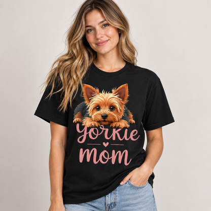 Yorkie Mom Cute Dog Graphic T-Shirt for Women, Casual Pet Lover Gift Tee
