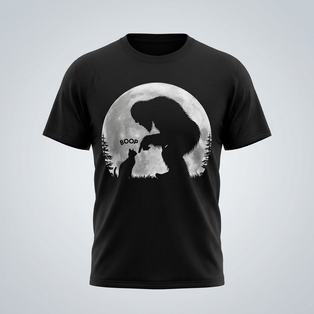 Bigfoot Boop Cat Unisex Graphic Tee Soft Cotton Moon T-Shirt Size S-5XL