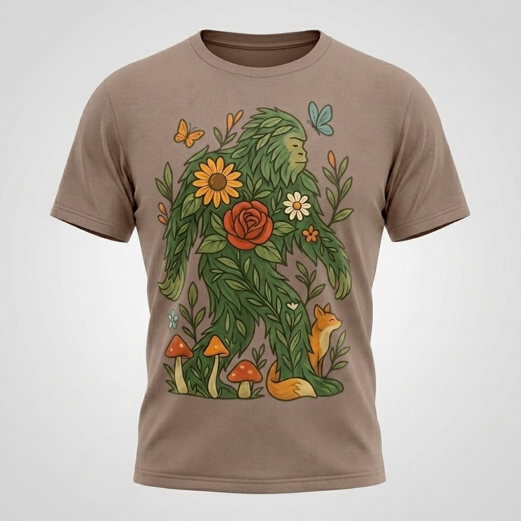 Floral Bigfoot Sasquatch Nature Unisex Graphic Cotton T-Shirt Size S-5XL