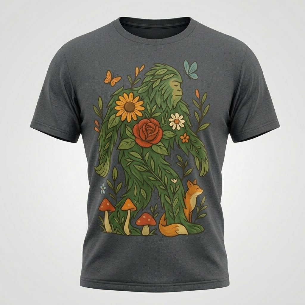 Floral Bigfoot Sasquatch Nature Unisex Graphic Cotton T-Shirt Size S-5XL