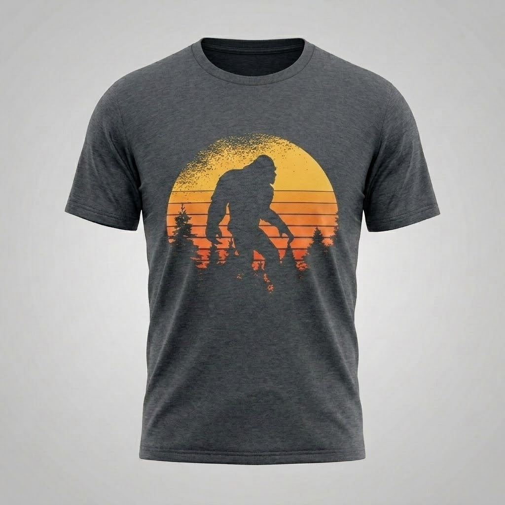 Bigfoot Sasquatch Men Retro Sunset Graphic T-Shirt Vintage Cotton Tee S-5XL