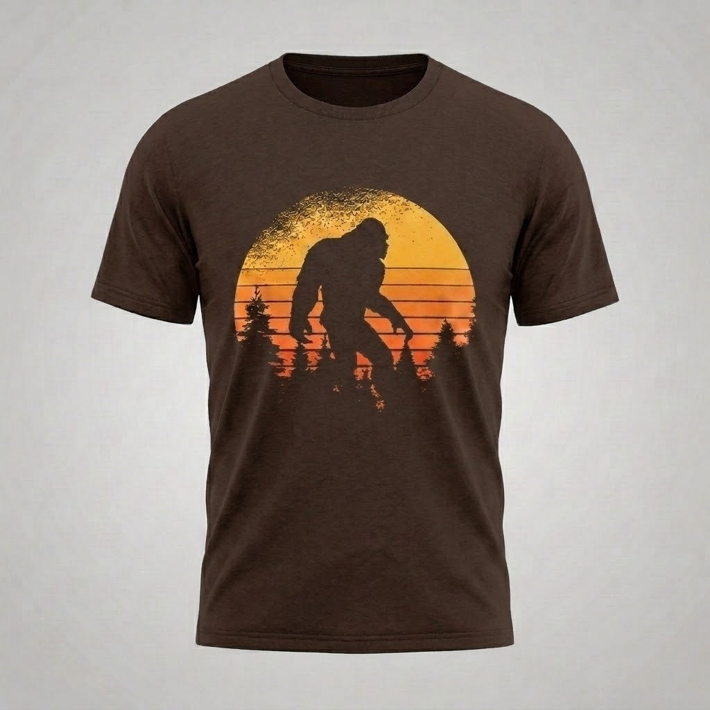 Bigfoot Sasquatch Men Retro Sunset Graphic T-Shirt Vintage Cotton Tee S-5XL