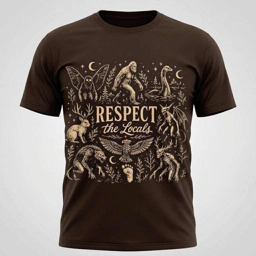 Respect The Locals Cryptid Bigfoot Unisex Vintage Cotton T-Shirt Graphic S-5XL