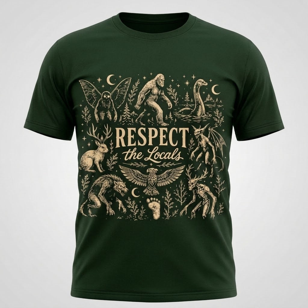 Respect The Locals Cryptid Bigfoot Unisex Vintage Cotton T-Shirt Graphic S-5XL