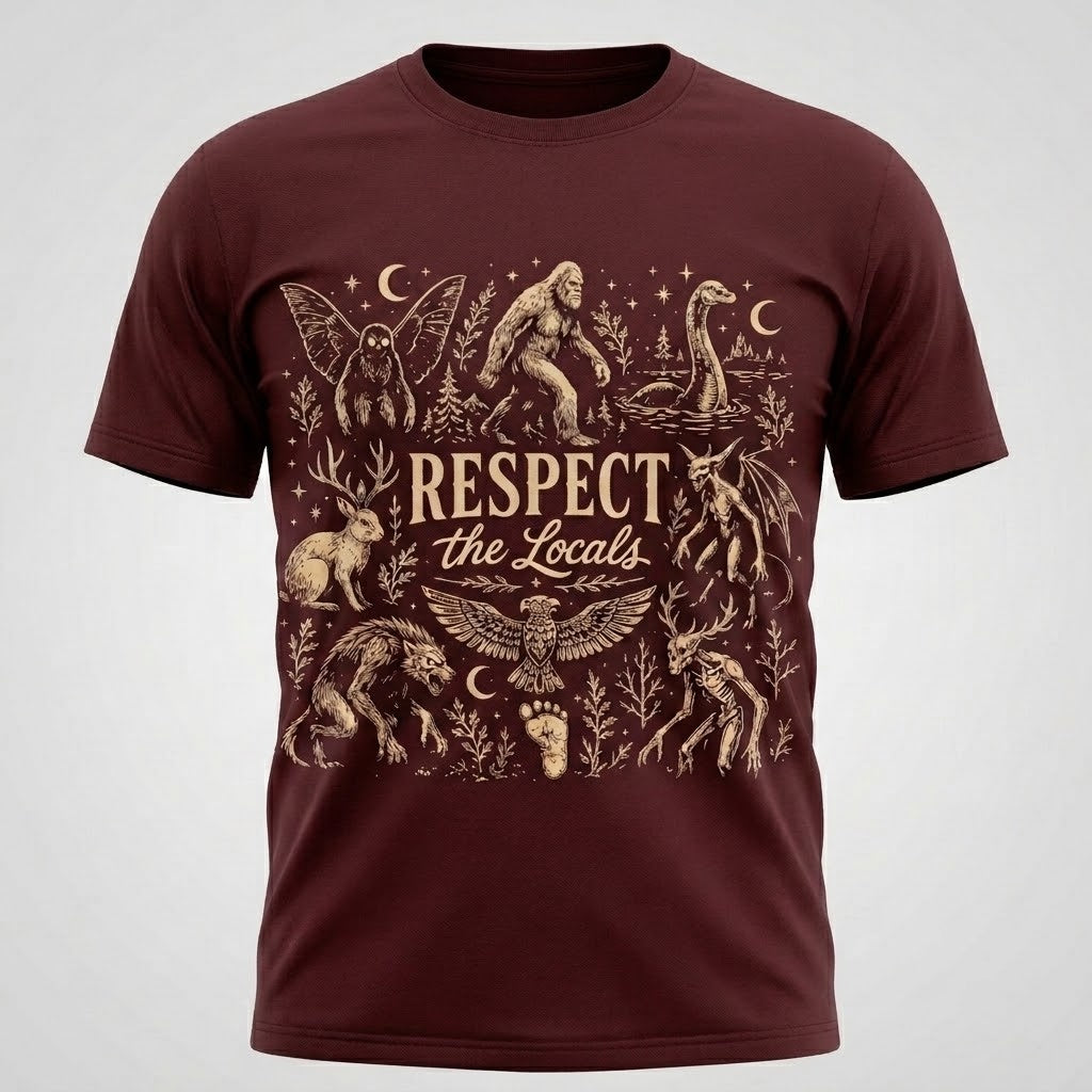 Respect The Locals Cryptid Bigfoot Unisex Vintage Cotton T-Shirt Graphic S-5XL