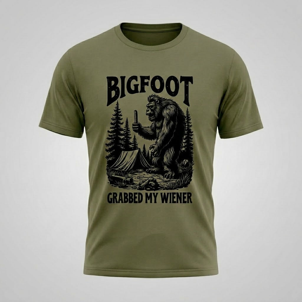 Funny Bigfoot Camping Hot Dog Men's Graphic T-Shirt Premium Cotton Size S-5XL