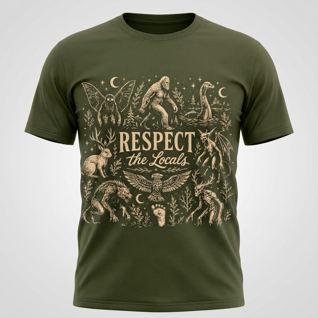 Respect The Locals Cryptid Bigfoot Unisex Vintage Cotton T-Shirt Graphic S-5XL