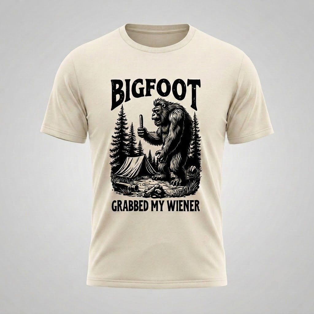 Funny Bigfoot Camping Hot Dog Men's Graphic T-Shirt Premium Cotton Size S-5XL