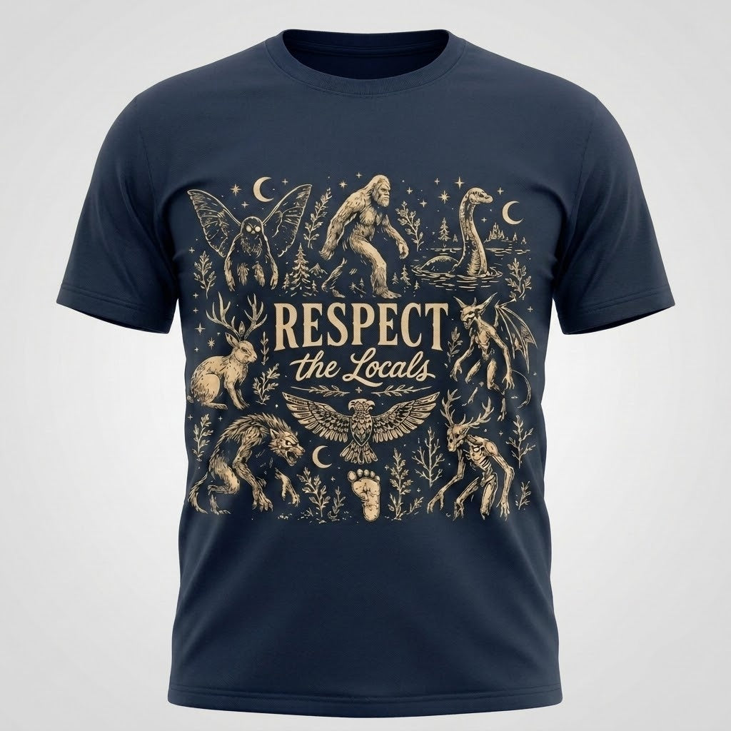 Respect The Locals Cryptid Bigfoot Unisex Vintage Cotton T-Shirt Graphic S-5XL