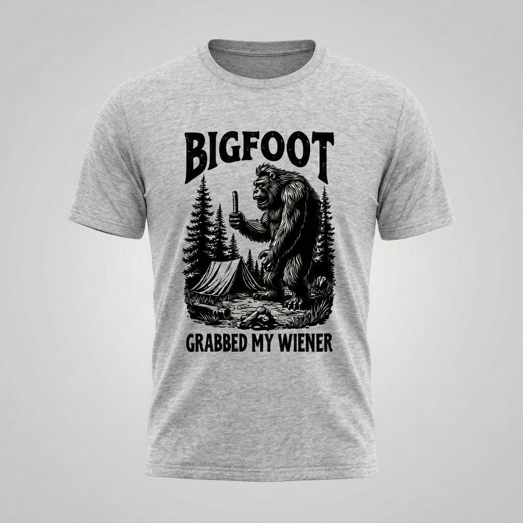 Funny Bigfoot Camping Hot Dog Men's Graphic T-Shirt Premium Cotton Size S-5XL