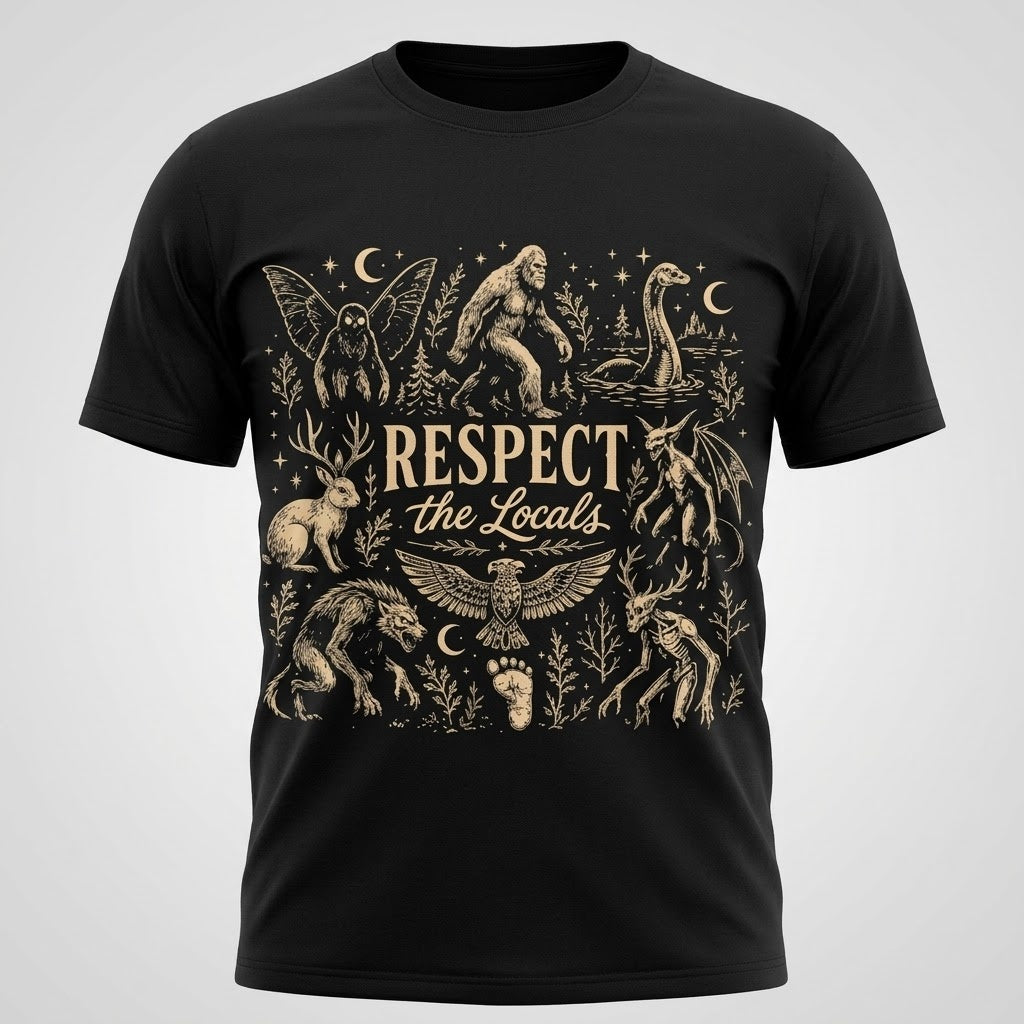 Respect The Locals Cryptid Bigfoot Unisex Vintage Cotton T-Shirt Graphic S-5XL