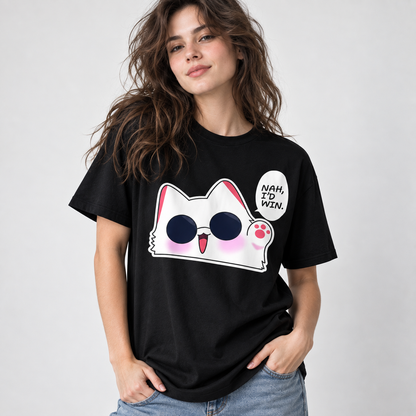 Cute White Cat Sunglasses Graphic T-Shirt Funny Cat Lover Tee Unisex Cotton