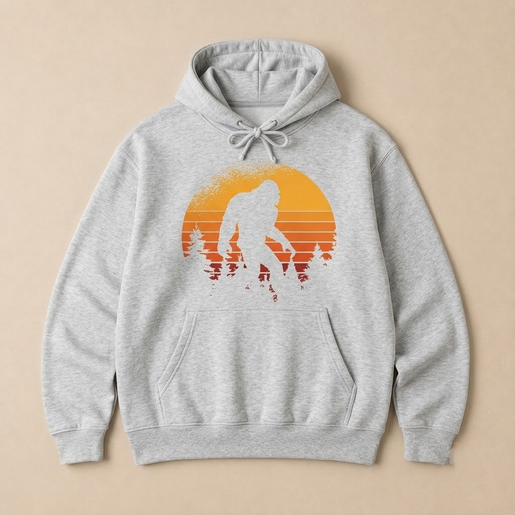 Bigfoot Retro Sunset Hoodie Men Women Vintage Graphic Cotton Pullover S-5XL