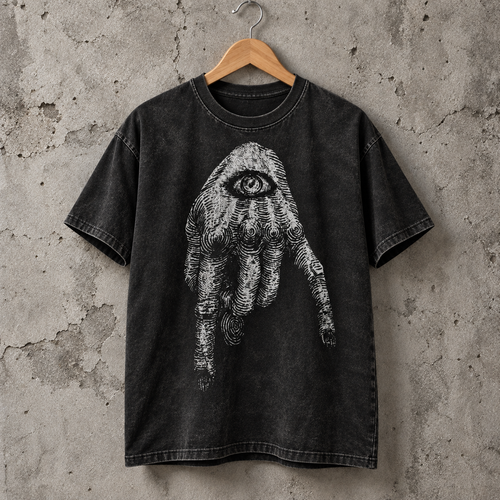 Mystic Eye Hand Graphic Washed T-Shirt Vintage Occult Art Unisex Tee