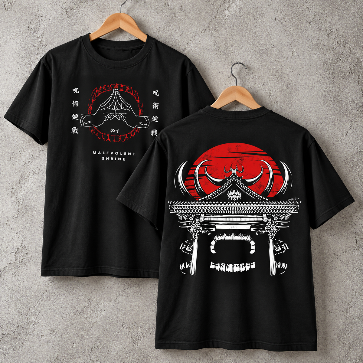 Dark Japanese Shrine Graphic T-Shirt Red Sun Gothic Art Unisex Tee