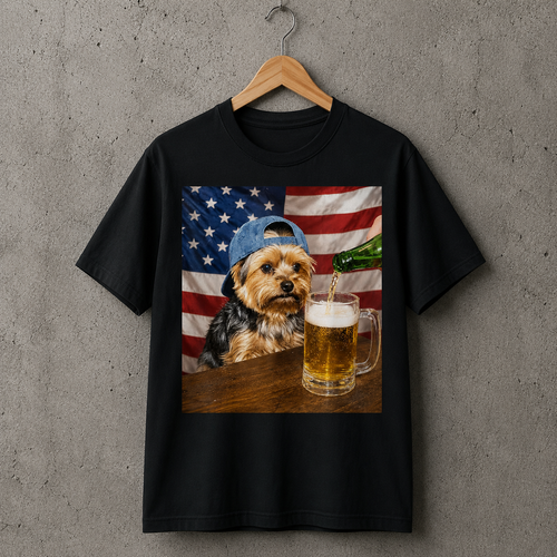 Yorkie Dog Lover Patriotic Graphic Tee USA Style 100% Cotton Size S-5XL