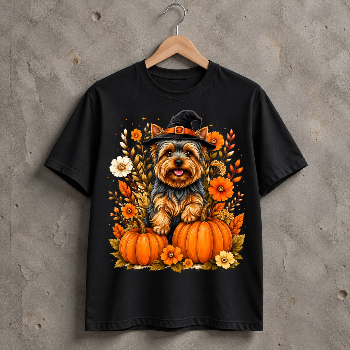 Halloween Yorkie Dog Pumpkin Graphic T-Shirt, Fall Pet Lover Gift Tee