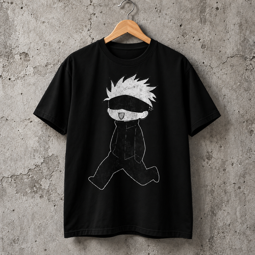 Funny Blindfold Character Graphic T-Shirt Cute Manga Style Unisex Cotton Tee