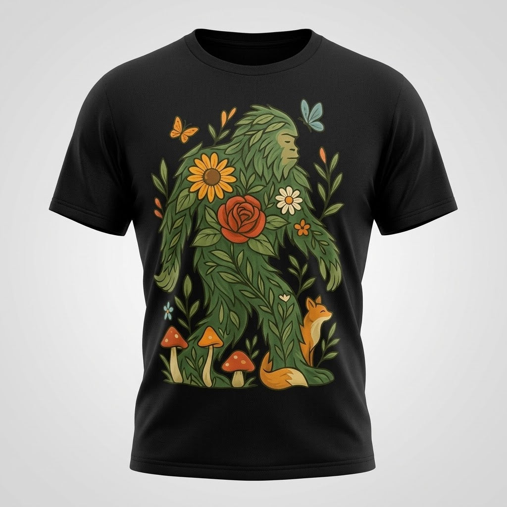 Floral Bigfoot Sasquatch Nature Unisex Graphic Cotton T-Shirt Size S-5XL