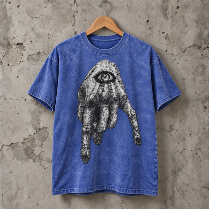 Mystic Eye Hand Graphic Washed T-Shirt Vintage Occult Art Unisex Tee
