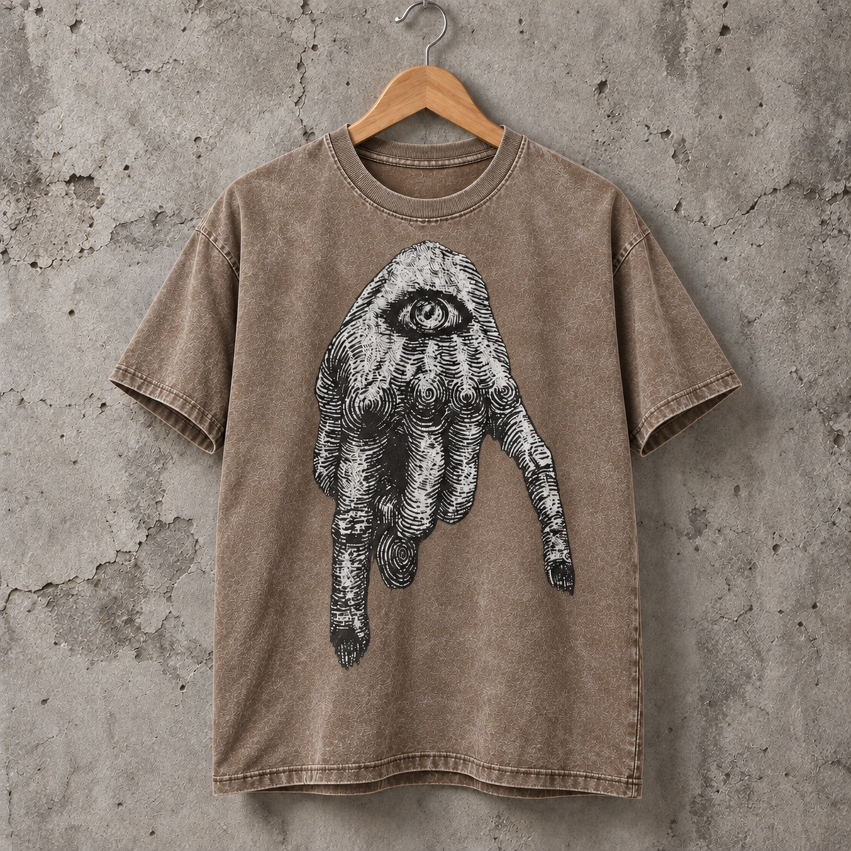 Mystic Eye Hand Graphic Washed T-Shirt Vintage Occult Art Unisex Tee