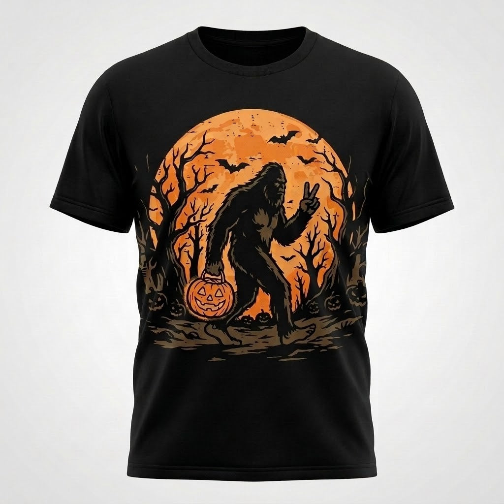 Bigfoot Halloween T-Shirt Mens Vintage Graphic Tee Classic Cotton S-5XL