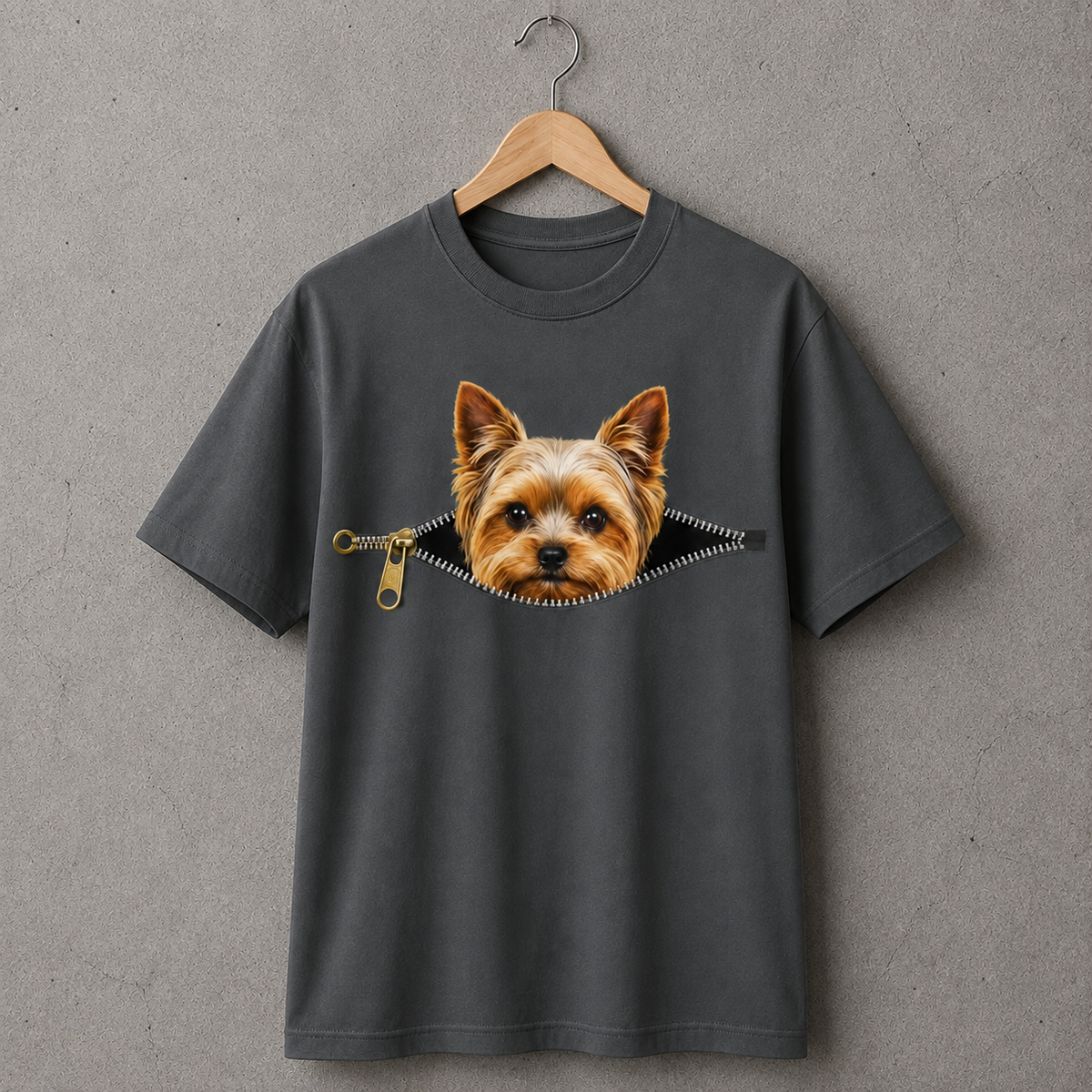 Yorkie Dog Lover T-Shirt Peekaboo Zipper Graphic Tee 100% Cotton Unisex Size S-5XL