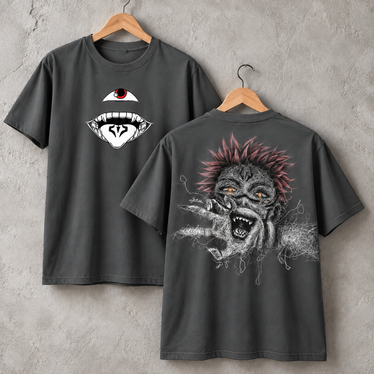 Dark Gothic Monster Graphic T-Shirt Horror Art Front Back Print Unisex Tee