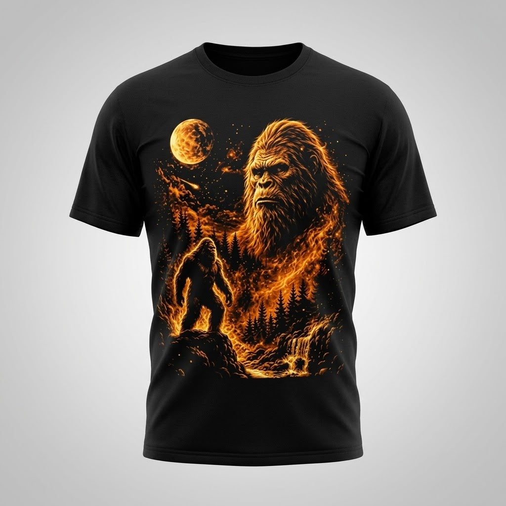 Fiery Bigfoot Sasquatch Unisex Graphic Tee 100% Cotton Moon T-Shirt Size S-5XL