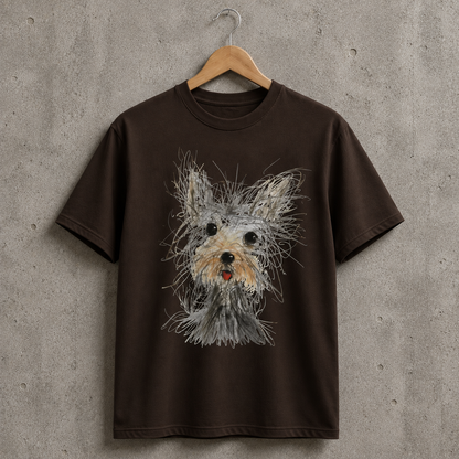 Yorkie Unisex Hand Drawn Portrait Graphic Tee 100% Cotton Size S-5XL