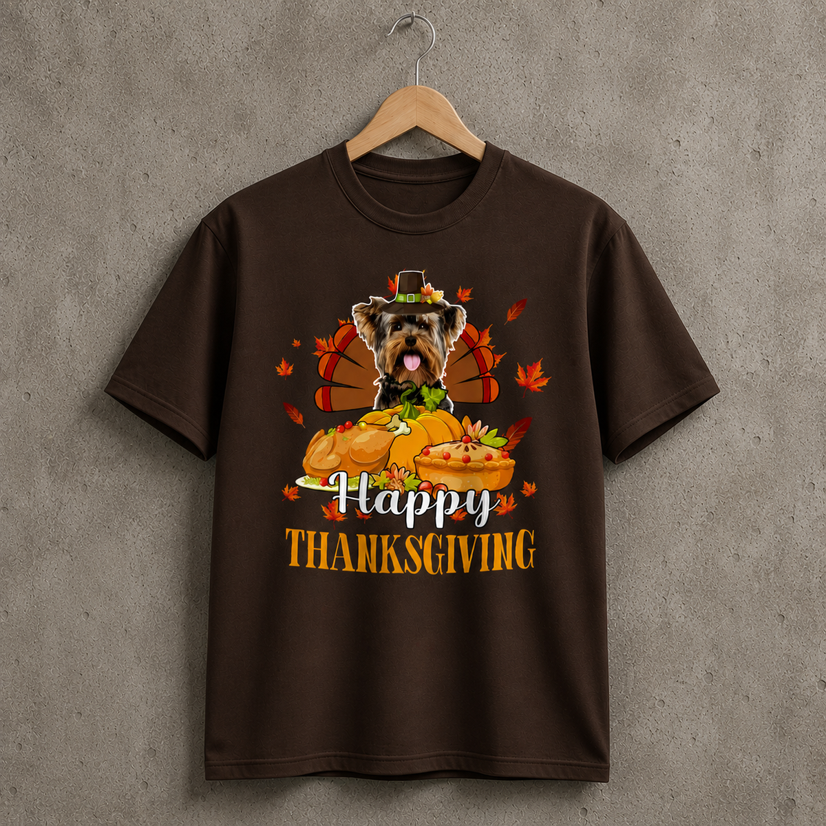 Yorkie Thanksgiving Dog Lovers Festive Graphic Tee 100% Cotton Size S-5XL