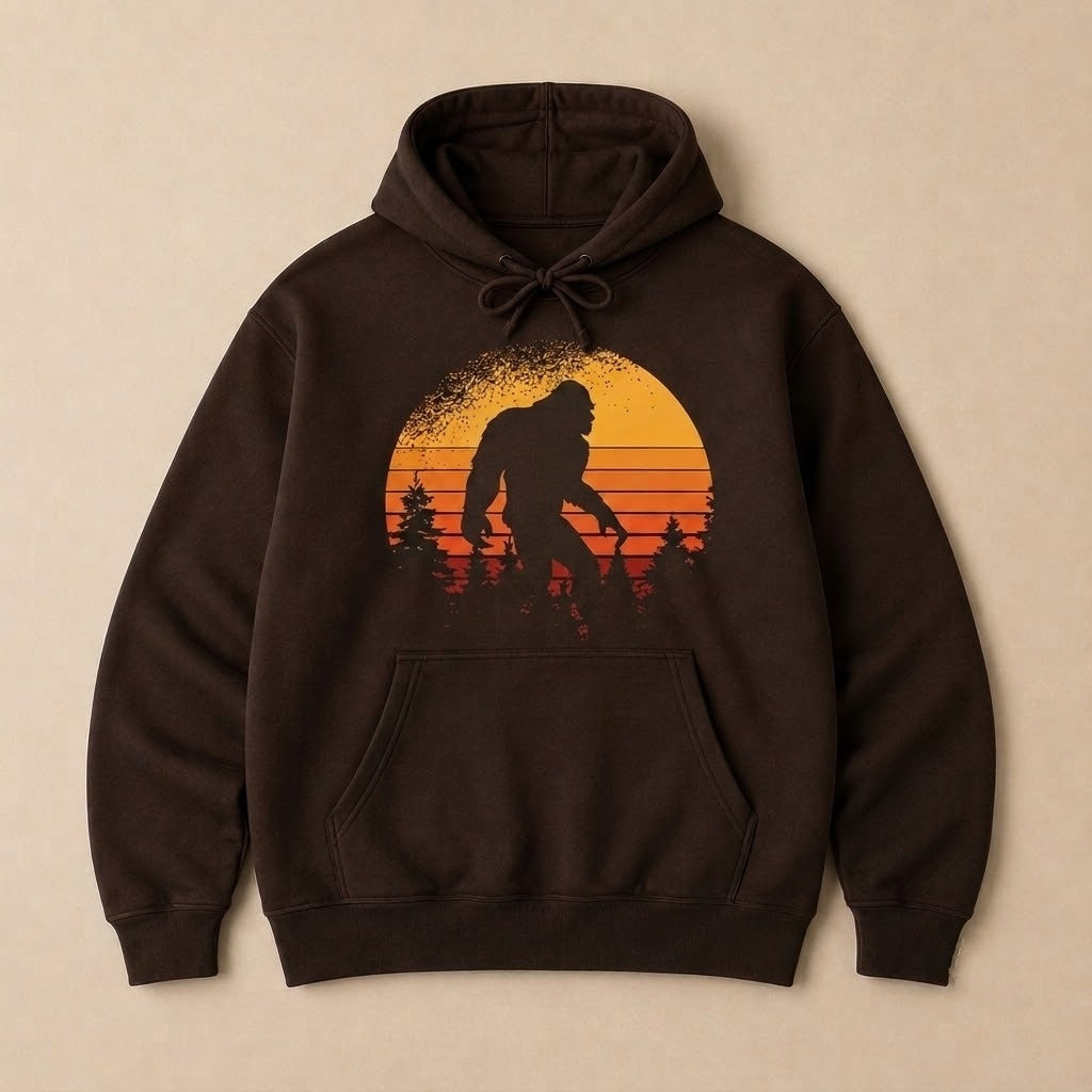 Bigfoot Retro Sunset Hoodie Men Women Vintage Graphic Cotton Pullover S-5XL