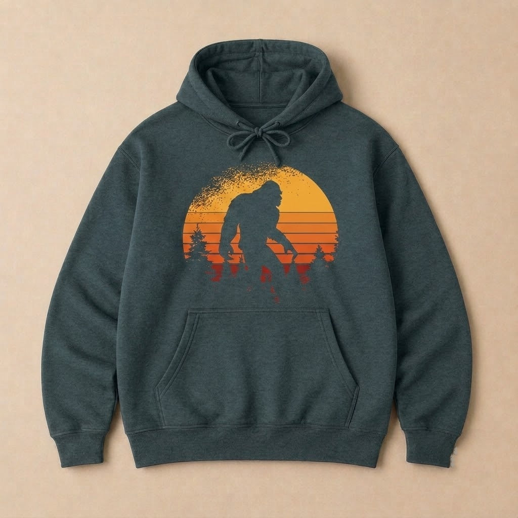 Bigfoot Retro Sunset Hoodie Men Women Vintage Graphic Cotton Pullover S-5XL