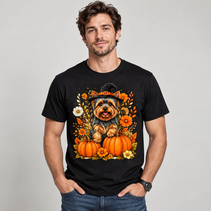 Halloween Yorkie Dog Pumpkin Graphic T-Shirt, Fall Pet Lover Gift Tee