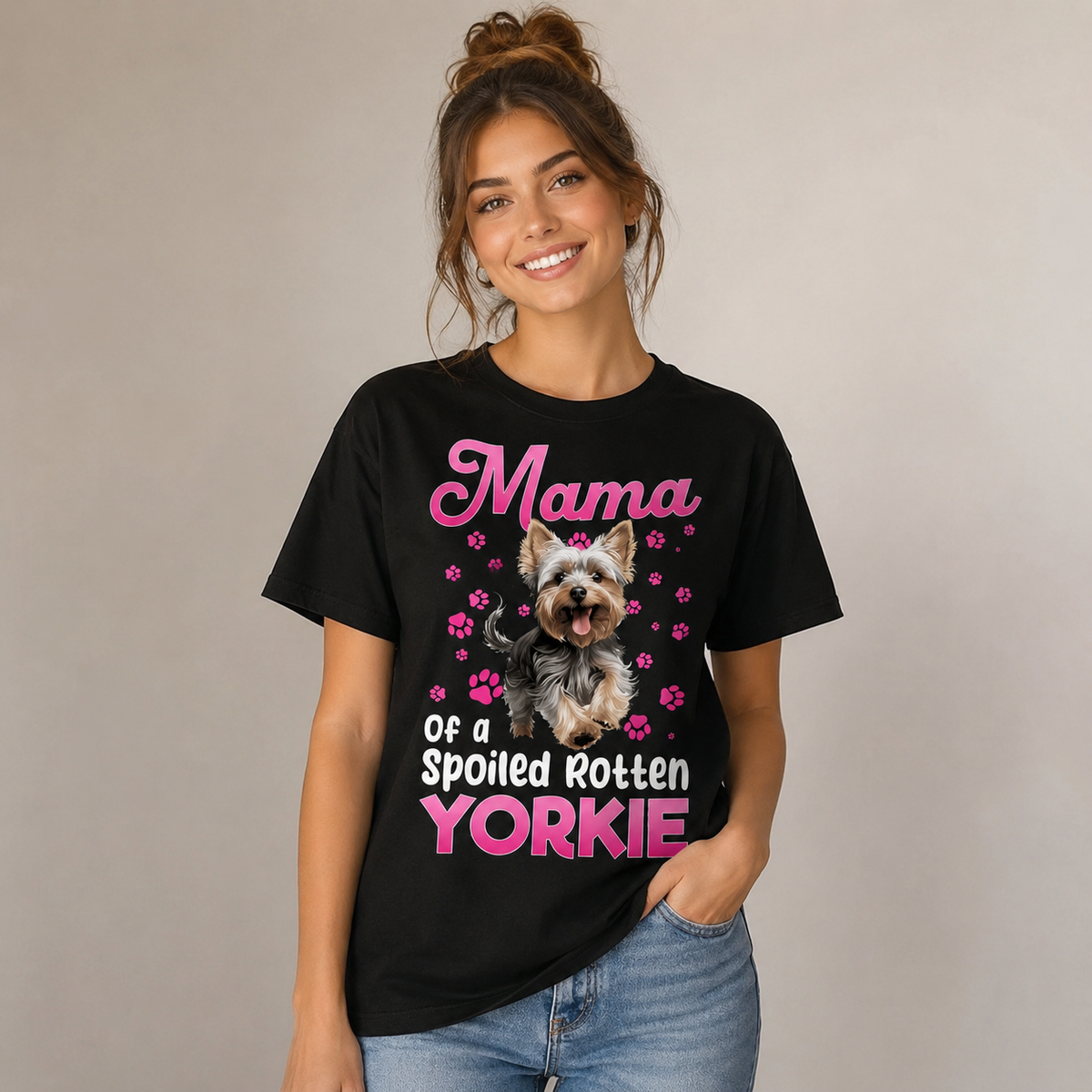 Yorkie Mama Dog Lover Graphic Tee Cute Pet Style 100% Cotton Size S-5XL