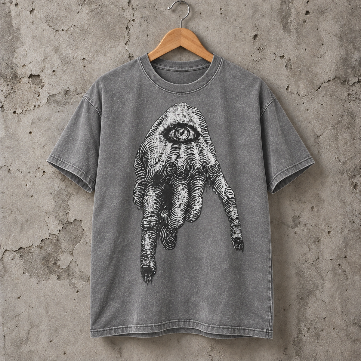 Mystic Eye Hand Graphic Washed T-Shirt Vintage Occult Art Unisex Tee